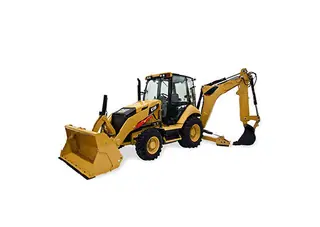 Retrocargador o pajarita amarillo con pala delantera y brazo excavador atrás